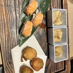 SUN - ・蚕豆のちぎり揚げ
                        ・桜鱒の押し寿司
                        ・新じゃがの胡麻和え