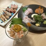 全席完全個室居酒屋 和ノ音 - 至福の海鮮丼パフェ 1200円、厳選鮮魚5種盛り合わせ 2180円、野菜巻き五種盛り合わせ 1180円