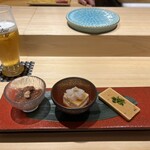 Kyou To Sushi Matsumoto - 前菜は工夫が感じられた小鉢3種。