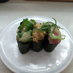 はま寿司 - とろネバ３種盛り　まぐろたたき軍艦・納豆・いかオクラ(^^)