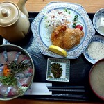 みなとの食堂 ひろ - シマアジ丼定食　白身魚フライ付きを注文、絶品でした。