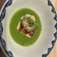 日本料理 久丹 - 蛤と焼き豆腐　うすい豆ソースで