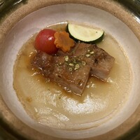 水たき玄海 本店 - ■焼き物（丹波赤鶏もも肉山椒焼き　鶏出汁餡
                    季節野菜）