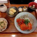 248216689 - トマトおろしそば大盛ランチ御膳と大山鶏の塩麹漬けの天ぷら