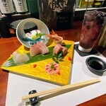 日本酒と鮮魚と釜飯 太公望ほっぺち - 旬魚造り盛り合わせ5種