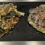 千房 - ホルモンうどん　と　フワトロお好み焼き