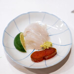 うを徳 - 2024.5 大分日出産城下鰈お造りカラスミ添え