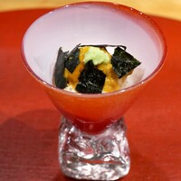 天ぷら もっこす - 『天草のムラサキウニととろろのミニ丼、海苔』