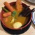 インドレストラン ガンジス - 料理写真:ソーセージは普通、卵は半分です。蓮根などの野菜はは固いのにシャキシャキがなくてムニッとした感じの食感で好みじゃなかった
