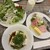 ザ・ループ - 料理写真:左上　サラダ　右　ロースハム　サラミ　モッツァレラとペンネのチーズ和え　卵焼き　鰆の焼魚　下　湯豆腐