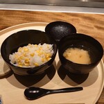 温石 - 玉蜀黍と新生姜､味噌汁(豆腐)