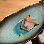 うみからそらへ - 定食の付き出し（サーモン、たい、カンパチ）