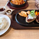レストラン本陣 - ハンバーグダブル　デミグラス＆和風(ソースは別料金で変更可能)