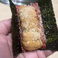 銀座 ちかみつ 六丁目 - ユッケウニドッグの完成です。丸山の青混ぜの海苔も香り良し\(//∇//)\