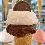 ヴェンキ - ジェラートピッコロ(2種)コーン ¥864内　アズデコ&ローズラズベリー。イートインはあるが椅子なしなので撮影だけしてディアモール内を南に移動して椅子やテーブルが並んでいる場所で食べた。