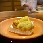 らん亭～ 美日庵 - カリふわの焼き胡麻豆腐の上にこれでもかと雲丹を3種類　なんという贅沢者でしょうか