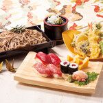 Bluefin tuna nigiri and seasonal tempura set meal