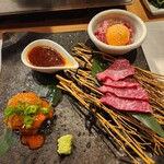 牛処 慶 - 新鮮肉刺し　三種盛り