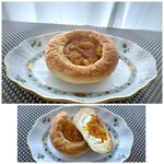 郷のパン工房 GLANz Mut そばの実カフェ - ◆フルーツチーズパン(273円）・・下には「クリームチーズ」上には「マーマレード」 マーマレードが私には甘過ぎでしたが、甘党の夫は好みだったようです。