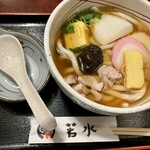 若水 - かやくうどん、少し濃いめのかけ出汁