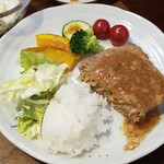 キッチン ブルー グローブ - ご飯、サラダを乗せて