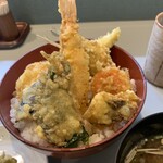 天ぷら 歌門 - 天丼　A: 海老•穴子(半分)､白身魚､野菜