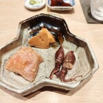 鮨 はしもと - あんきも味噌漬け、ほたるいか味噌漬け、めじまぐろ