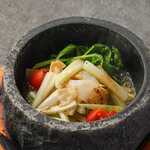 Stone-pot grilled whelk and celery with garlic and anchovy oil