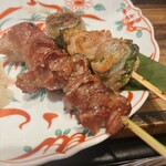 酉あき - 砂肝・豚バラしそ巻き