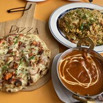 Indo Nepa Ruryouri Miya Kare - タンドリーチキンピザ、バターチキンカレー、チャウミン
