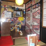 Sumiyaki Chaya Karuta - 座敷の壁は絵番付柄です