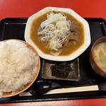 Aburaya Shokudou - もつ煮定食、ご飯大盛りの量が凄い！
