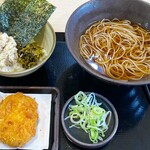 ゆで太郎 もつ次郎 - 朝食セット焼鯖ご飯(温そば)+揚げたてコロッケ(無料サービス券利用)
