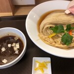 めん処 きよ洲 - 貝汁昆布水の芳醇つけ麺1100円税込いわぎんアプリで大盛り無料