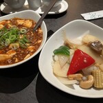 廣東料理 民生 - スーパーランチ(選べるメイン2品)麻婆豆腐、イカとカシューナッツの炒め