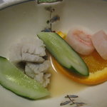 芭新萃 - 夕食：はも、カニの大根巻きの酢の物