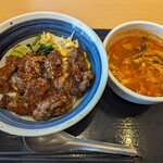 焼きたてのかるび 千葉弁天店 - 上カルビ丼（小）とユッケジャンスープ（小）のセット