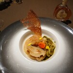 ファン・ダルクオーレ - 〇フカヒレステーキ＆天然アワビ 地はまぐりソース＆手打ちパスタオレキエッテ 肝ソース