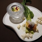 ファン・ダルクオーレ - 〇ゴールドラッシュのパンナコッタ＆春巻 増田牛のブレザオラ コンテチーズかけ