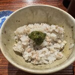 薪鳥新神戸 - 薪鶏そぼろご飯3杯目