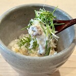 登喜和鮨 - 佐渡の真ふぐの白子　毛蟹　お焦げ