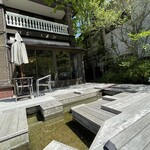 足湯カフェ　チットモッシェ - 真ん中ガラスの内側は冬用？屋内足湯スペースが少しありました