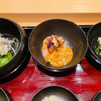 銀座 稲葉 - 茄子オランダ煮・鯛胡麻ダレ和え・空芯菜と鶏の炒め煮