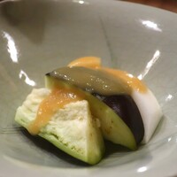 天一坊 - 水茄子と蕪の柚子味噌掛けアップ