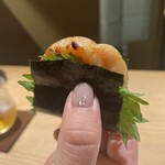 鮨 稲荷 たけ屋 - 貝柱磯辺焼き