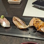 Sushino Yuusuke - 鯵、カマス、煮蛤(３人それぞれが追加。ワタシは煮蛤)