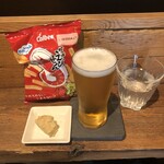 麹町いづみや しろ - カルビーかっぱえびせん 、熊本 五ッ木 山うにとうふ、
      あがりビール