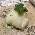Global French Kitchen 雫 - ②天草産　鱧のフリット　
                                 ワカモレ（アボカドのソース）とパクチー添え
