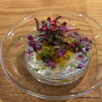 フナシェフ - カリフラワーのムース 海老のタルタル 雲丹 トマトジュレ