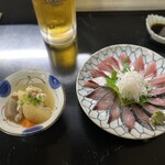 Amimoto - ひむか本鯖と、大根と鶏肉のお通し。